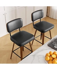 homfan Set of 3 Counter Height Bar Stools, 26" Swivel Stools with Back and Bentwood Legs, Faux Leather Upholstered