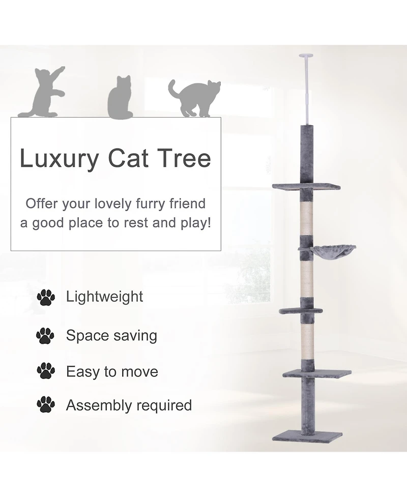 Ruie 102 Inch Floor to Ceiling Cat Tree 5 Level Tower with Scratching Posts and Hammock