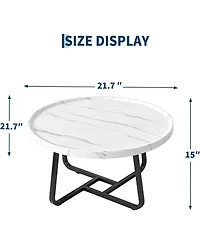 homfan 19.69" Round Industrial Coffee Table, White Wood-Look Top, Modern Accent Table for Living Room