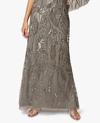 Adrianna Papell Women's Beaded Cape V-Neck Long Gown