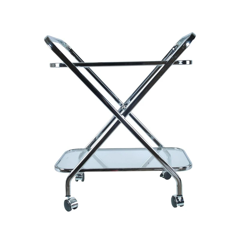 HomeRoots 26" Metal and Glass Rolling Bar Cart