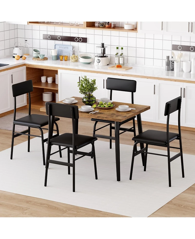 homfan Dining Table Set for 4, Wood Table with 4 Upholstered Chairs, Space Saving Kitchen and Dining Room Furniture for Small Spaces, Apartment