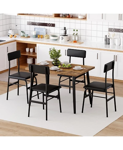 homfan Dining Table Set for 4, Wood Table with 4 Upholstered Chairs, Space Saving Kitchen and Dining Room Furniture for Small Spaces, Apartment