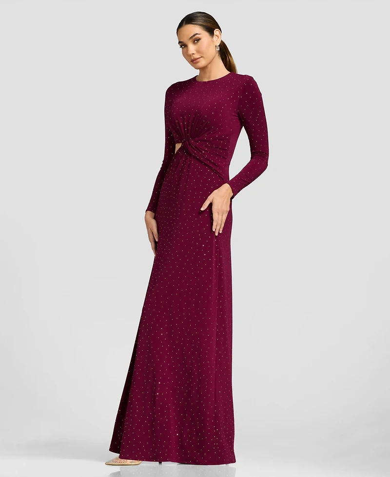 Dress the Population Women's Long-Sleeve Gathered-Waist Cutout A-Line