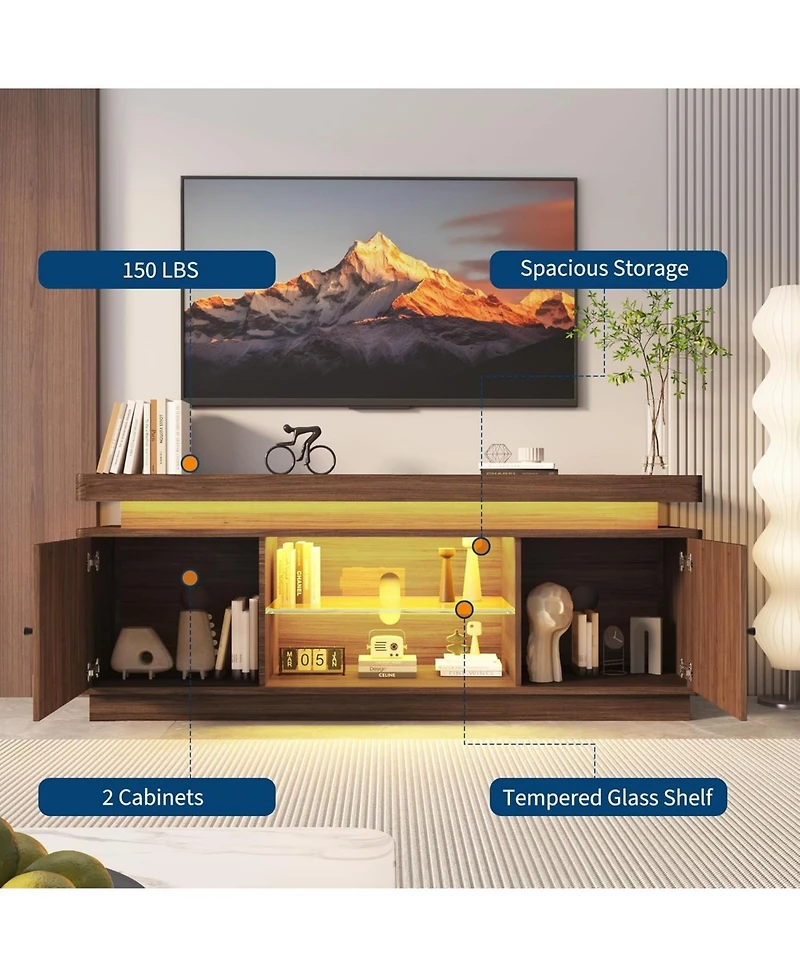 homfan Tv Stand for TVs Up to 65" – 63" Mid Century Entertainment Center with Power Outlets and Adjustable Shelf for Living Room