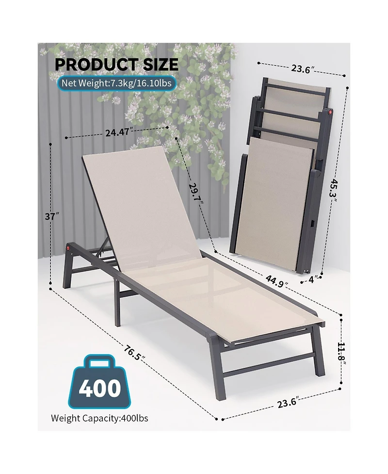 Mondawe 2 Piece Foldable Pool Lounge Chair Set with Aluminum Frame and Textilene Fabric