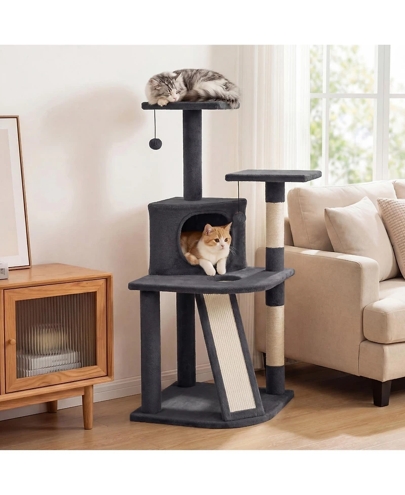 Gymax Cat Tree Multi-Level Tower With Top Perches and Cozy Condo Climbing Ladder