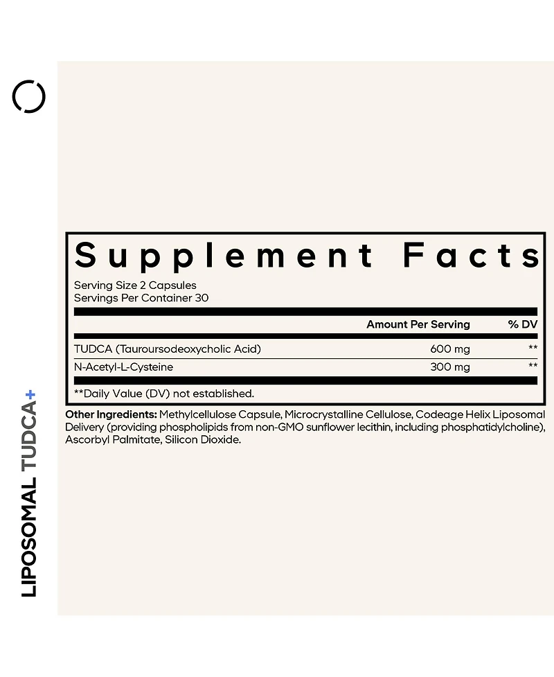 Codeage Liposomal Tudca Plus 600 Milligram, Nac N-Acetyl-l-Cysteine, Liposomal Delivery, Non-gmo, 60 Count