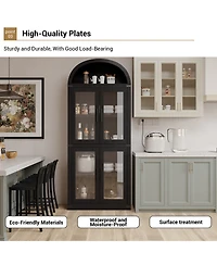 homfan Arched Storage Cabinet with Glass Doors, Tall 4 Tier Freestanding Organizer for Entryway, Living Room, Home Office