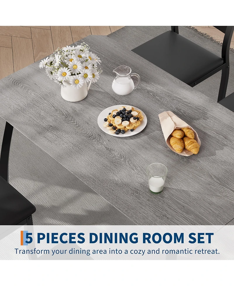 homfan Dining Table Set of 5, Wooden Kitchen Table with Metal Frame and Upholstered Chairs for Small Space Apartment