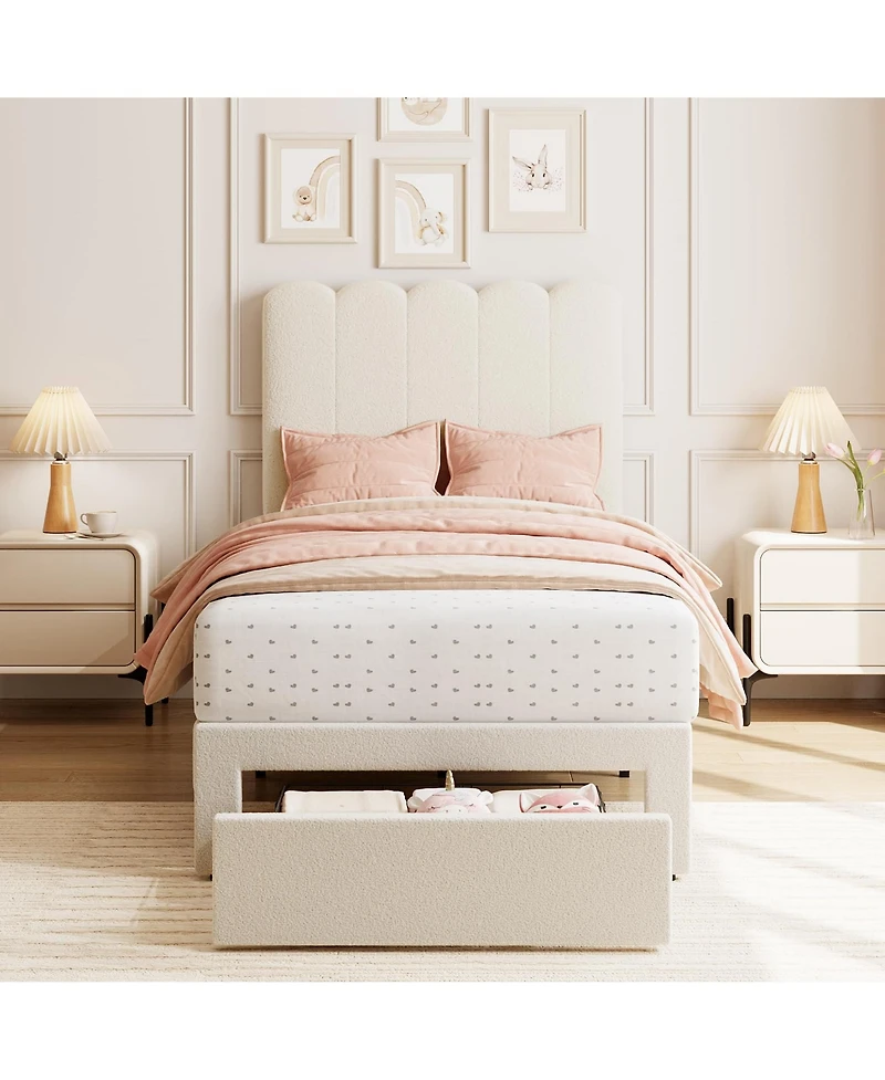 homfan Twin Size Bed Frame with Storage Drawer, Twin Bed for Kids/Girls/Boys, Noise-Free, No Box Spring Needed