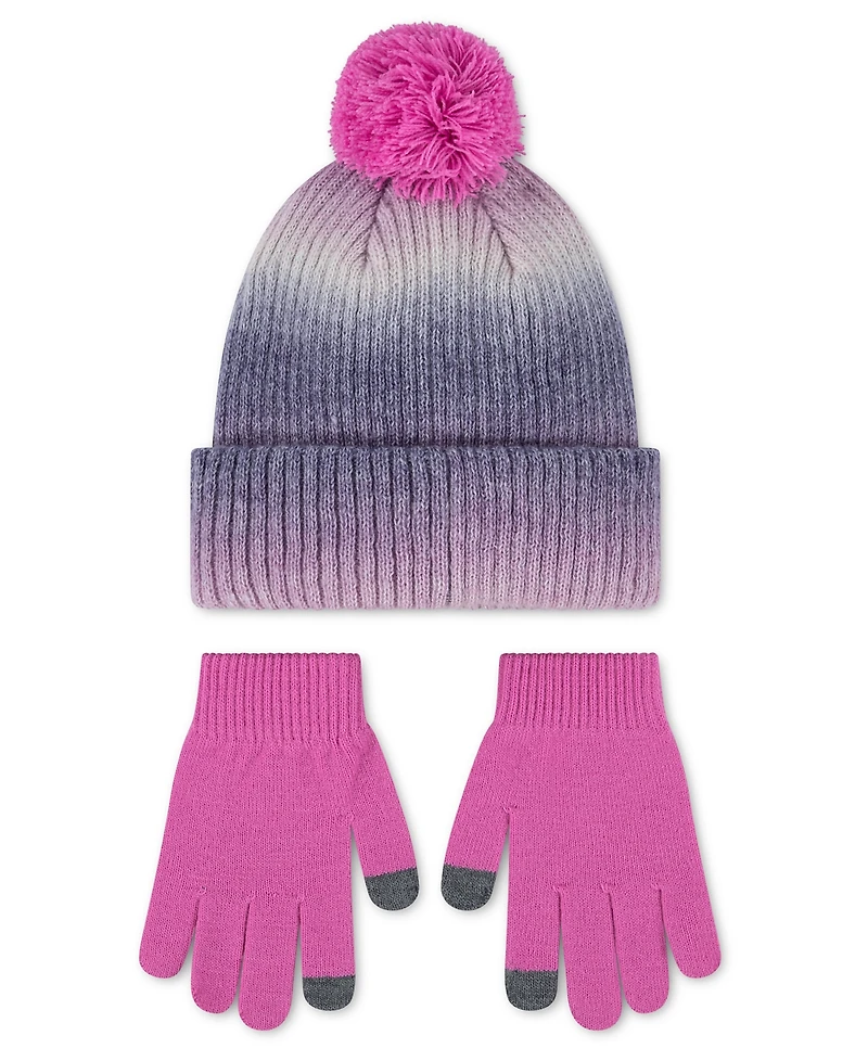 Nike Girls' 7-16 Gradient Peak Pom Beanie and Gloves, 2-Piece Set