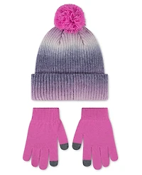 Nike Girls' 7-16 Gradient Peak Pom Beanie and Gloves, 2-Piece Set