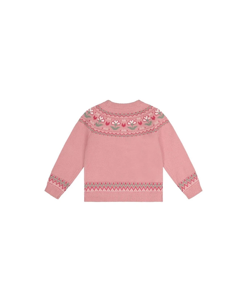 Deux par Deux Little Girls 6-12 Years Sweater with Flower Jacquard