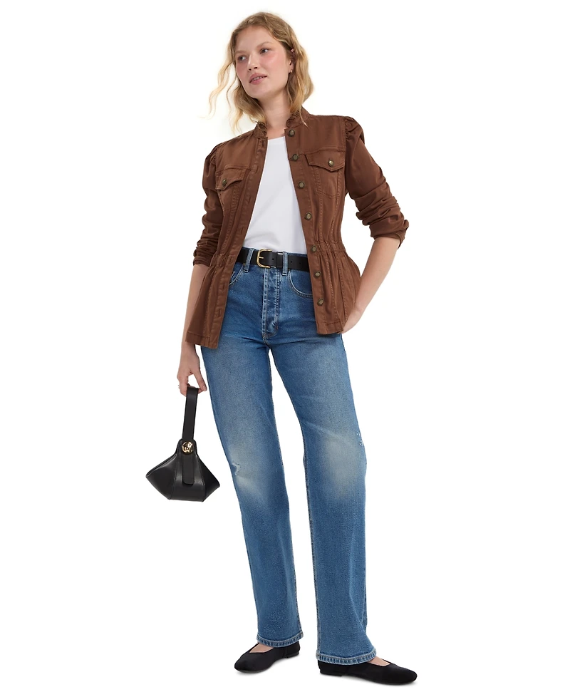 Liverpool Los Angeles Women's Puff Long-Sleeve Ruffle Collar Trucker Jacket