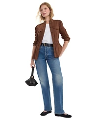 Liverpool Los Angeles Women's Puff Long-Sleeve Ruffle Collar Trucker Jacket