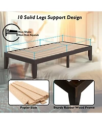 Gouun 14 Inch Twin Rubberwood Platform Bed Frame with Poplar Wood Slats