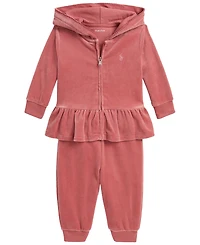 Polo Ralph Lauren Baby Girls' Long-sleeve Velour Hoodie and Jogger Pants, 2-Piece Set