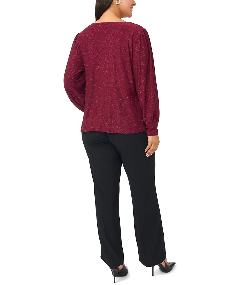 Msk Plus Faux-Wrap V-Neck Long-Sleeve Top