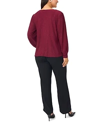 Msk Plus Faux-Wrap V-Neck Long-Sleeve Top