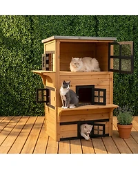 Ruie 3 Tier Outdoor Cat House Weather Resistant Kitty Shelter with 5 Escape Doors