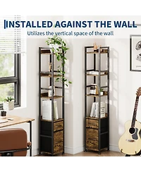 homfan 6-Tier Tall Narrow Industrial Bookshelf with 2 Fabric Drawers, Metal Frame