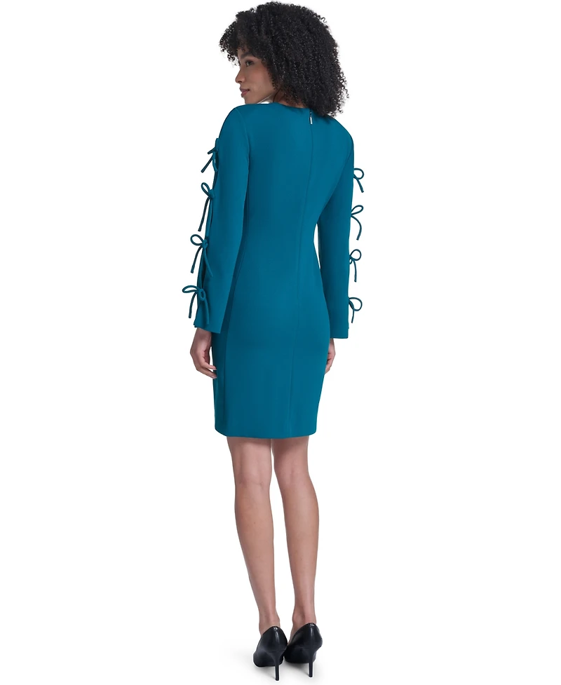Karl Lagerfeld Paris Women's Scuba Crepe A Line with Bow Detail Short Dress