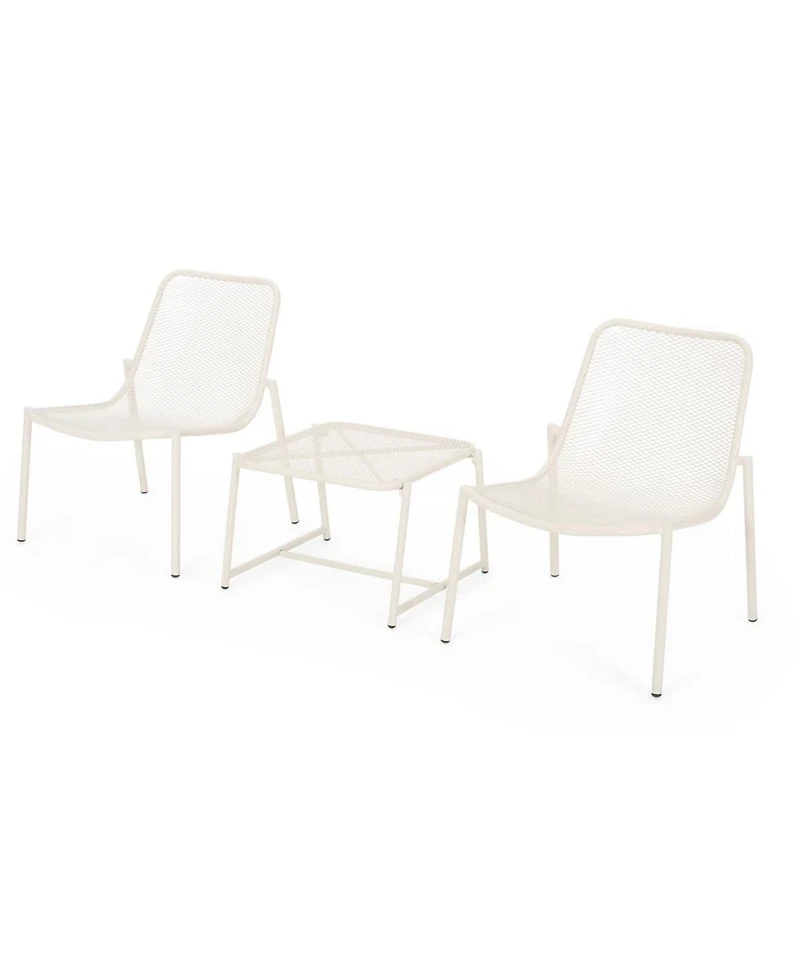 Asagikoiai 3-Piece Outdoor Metal Conversation Set with Iron Mesh Chairs and Table-Asagikoiai
