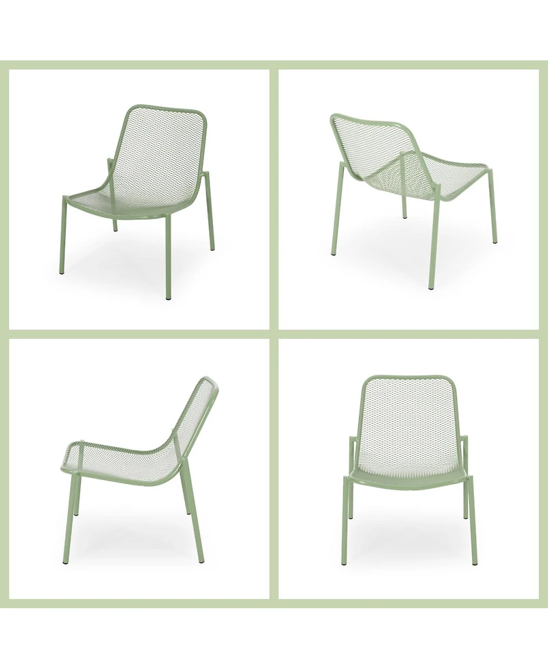 Asagikoiai 3-Piece Outdoor Metal Conversation Set with Iron Mesh Chairs and Table-Asagikoiai