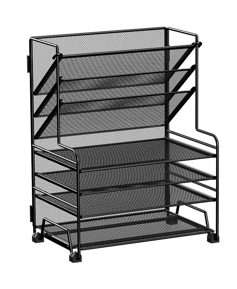 Danrong 4-Tier Document Tray and 3-Slot File Organizer - Metal Desktop Storage Rack