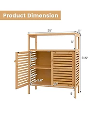 Gymax Bathroom Floor Cabinet Freestanding Bamboo Storage Organizer w/ Double Shutter Doors