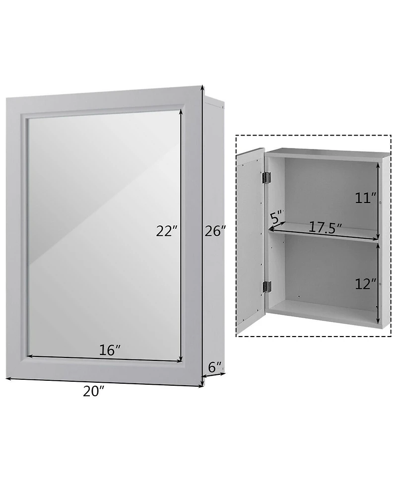 Gymax Mirrored Medicine Cabinet Wall-Mounted Bathroom Storage Organizer with Shelf