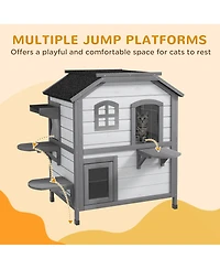Ruie 2 Story Wooden Outdoor Cat House Weatherproof Enclosure with Openable Roof