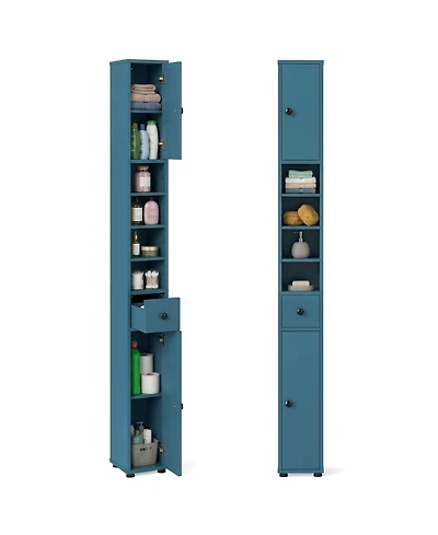 Gymax Set of 2 Slim Bathroom Tall Cabinet with 2 Doors 1 Drawer and 5 Adjustable Shelves