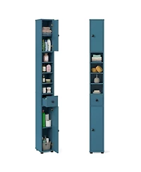 Gymax Set of 2 Slim Bathroom Tall Cabinet with 2 Doors 1 Drawer and 5 Adjustable Shelves