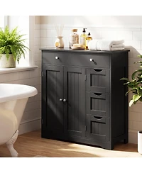 Gymax Bathroom Floor Cabinet Storage with 4 Drawers2 Doors and Adjustable Shelf