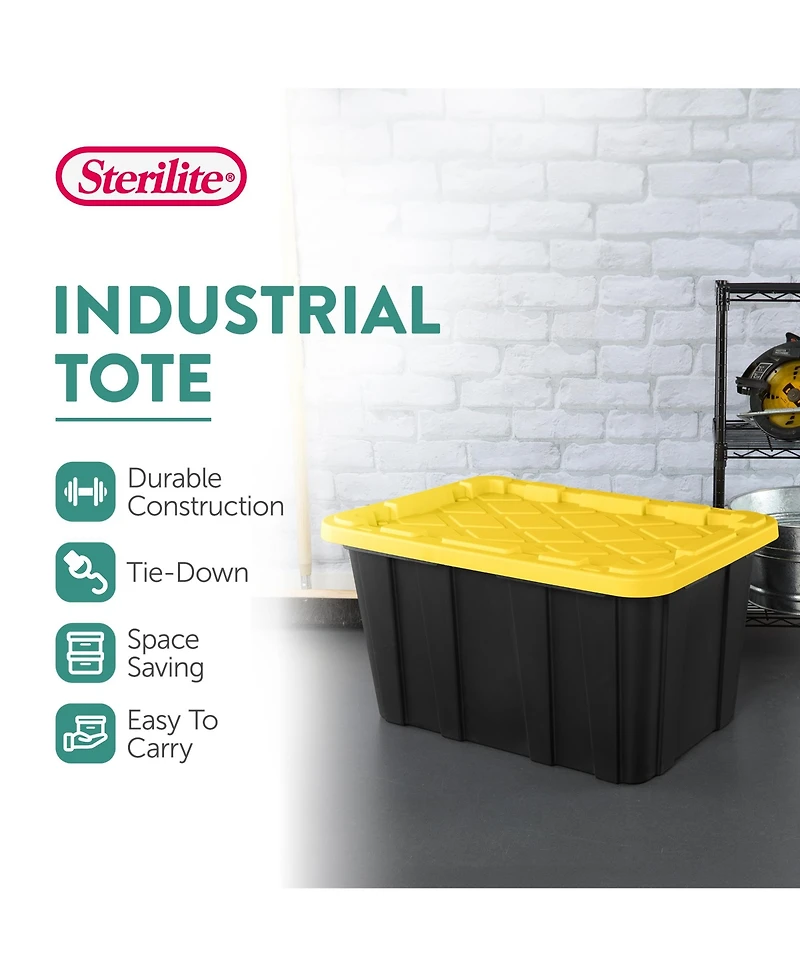 Sterilite 27 Gallon Industrial Stackable Storage Tote Lidded Containers, 4 Pack