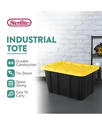Sterilite 27 Gallon Industrial Stackable Storage Tote Lidded Containers, 4 Pack
