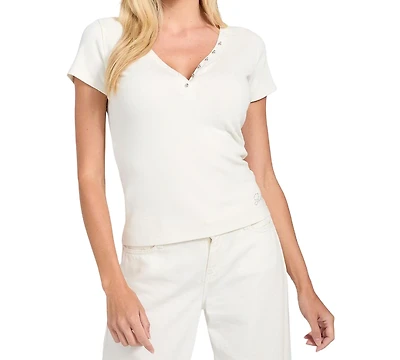 Guess Women's Henley Neck Short Sleeve Top