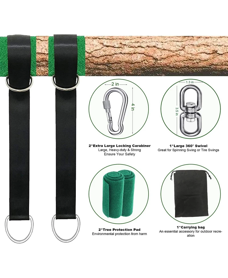 Piscifun Tree Swing Hammock Straps Kit Heavy Duty Lock Carabiner Hooks Tree Protector Easy Installation Universal Hanging Straps