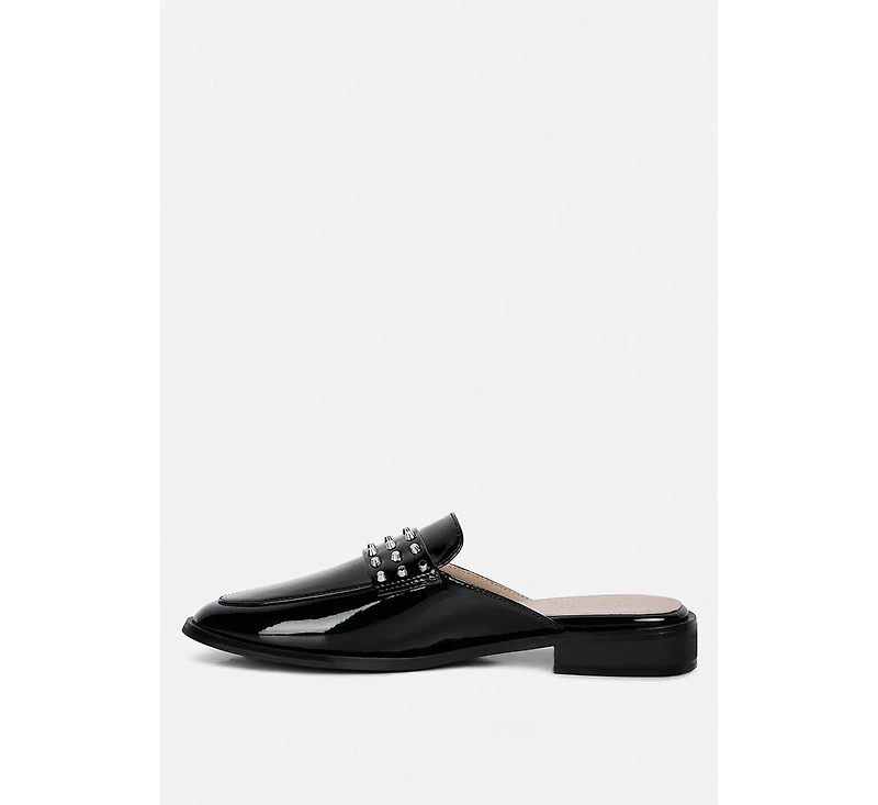 Rag & Co Yashta Womens Patent Studded Flat Mules