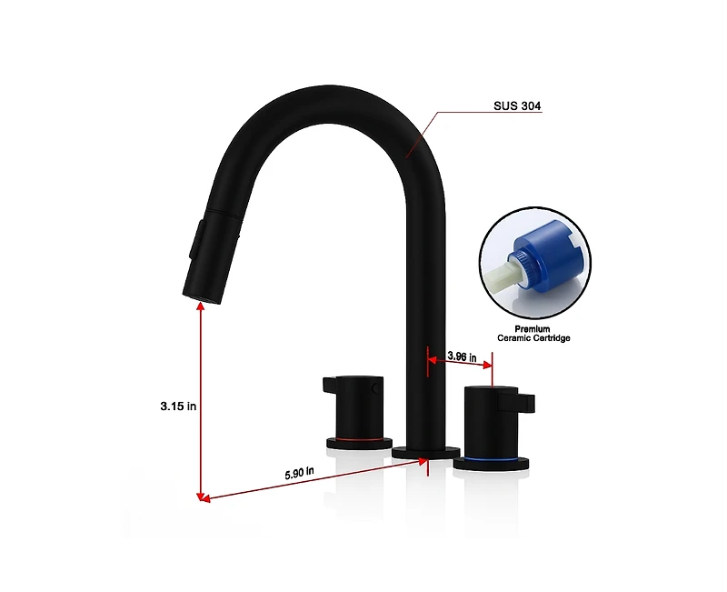 Busdays 8 Inch Widespread Lavatory Faucet 2 Handle 3 Hole with Pop Up Drain and 360 Pull Down Sprayer