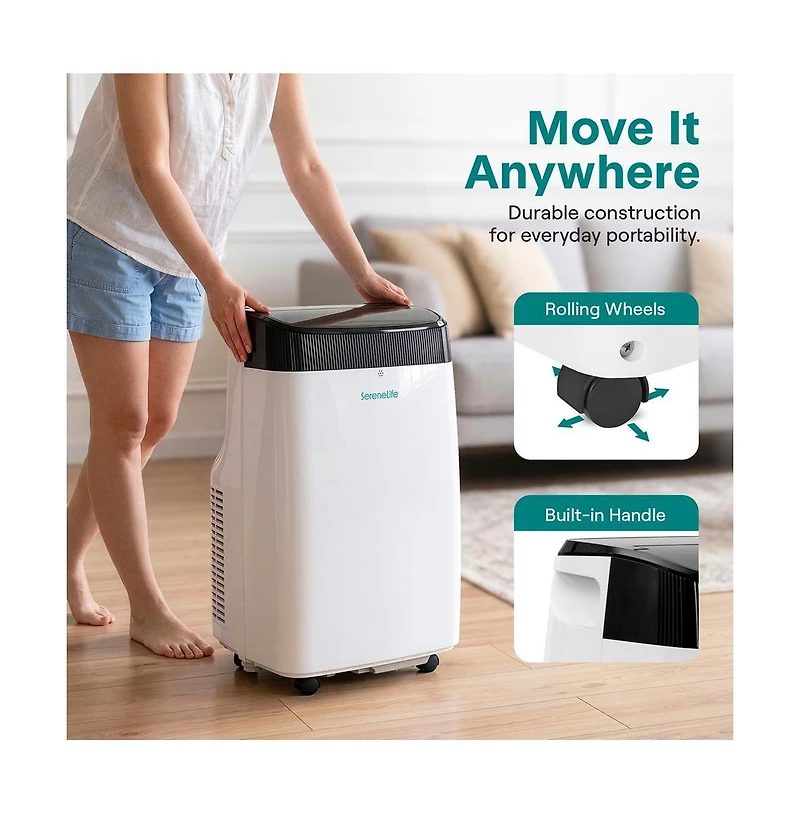 SereneLife 8,000 Btu Portable Air Conditioner with Fan, Dehumidifier, Remote and Window Installation Kit