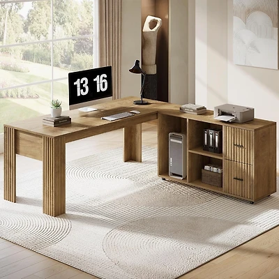 Tribesigns Computer Desk, Solid Wood Home Office Desk with Sturdy Wooden Legs