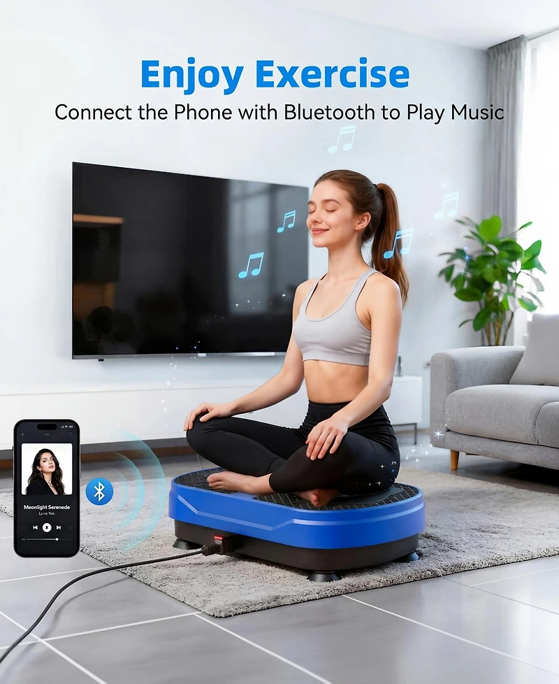 Sugift Vibration Plate Exercise Machine with Bluetooth Speaker, 2 Loops, 5 Resistance Bands, 450lb Capacity