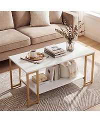 Costway 2-Tier Coffee Table, Modern Accent Table with Open Storage Shelf