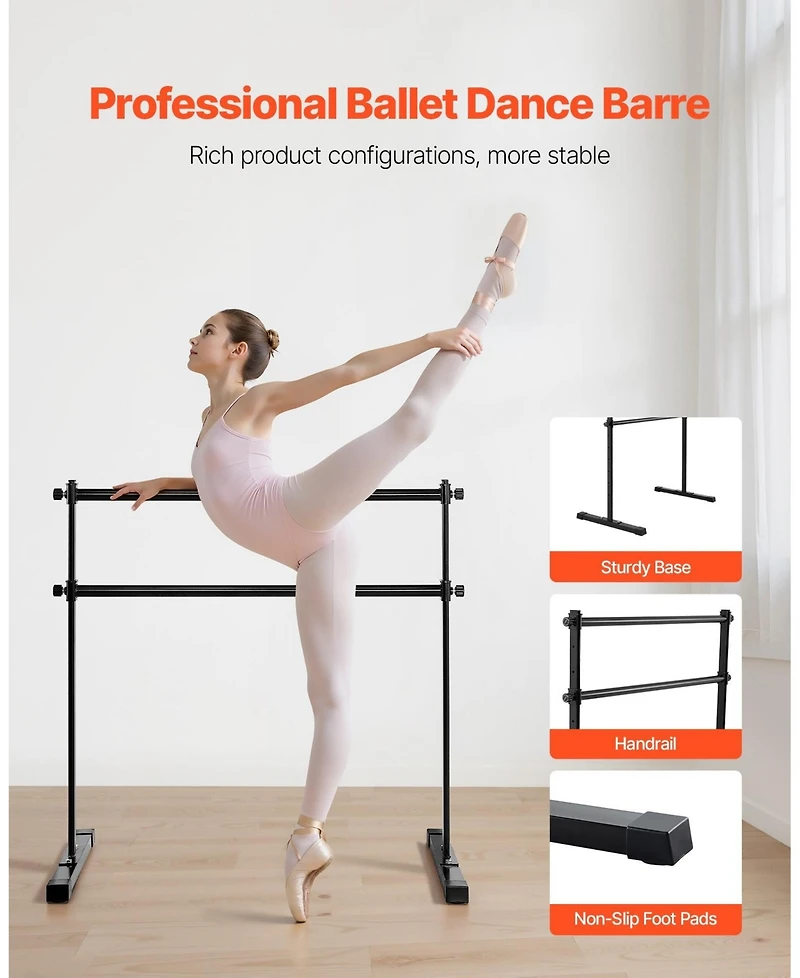 Sevorley Freestanding Double Ballet Barre, 4 Ft Portable Dance Stretch Bar, 10-Level Adjustable