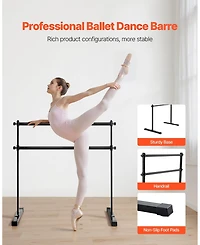 Sevorley Freestanding Double Ballet Barre, 4 Ft Portable Dance Stretch Bar, 10-Level Adjustable