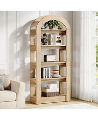 Tribesigns 70.87" Tall Arched Bookshelf, Rustic Oak Bookcase with 5-Tier Storage, Modern Decorative Display Shelf