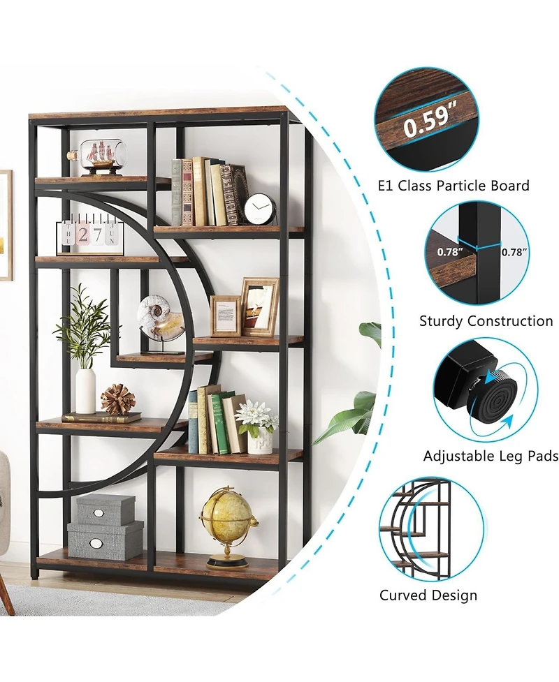 Tribesigns 5 Tier Industrial Bookshelf Set of 2, Freestanding Tall Bookshelves Display Shelf Storage Organizer with 9-Open